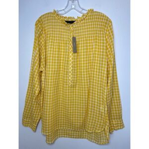 J.Crew Yellow Gingham Ruffle Neck Pintuck Lightweight Tunic Blouse Top 18T